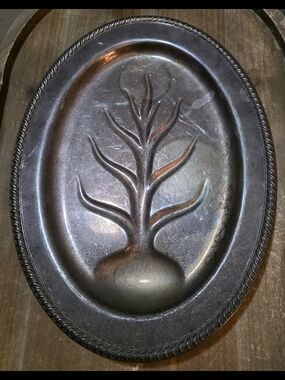 Silverplate Tree and Well Meat Platter with Feet Oval Design